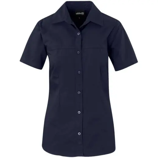 Ladies Short Sleeve Empire Shirt Navy Front
